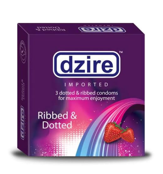 Dzire Strawberry Ribbed  Dotted Condom