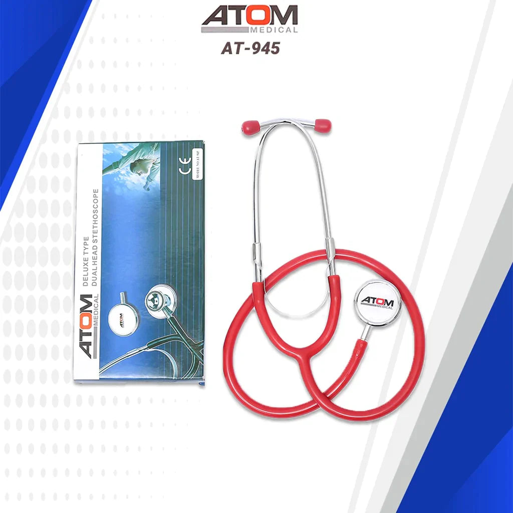 Atom AT 945 dual head stethoscope in maroon color.