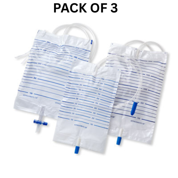 Urine Drainage Bag for Patients with Long Tube – 2000ml (Pack of 3)