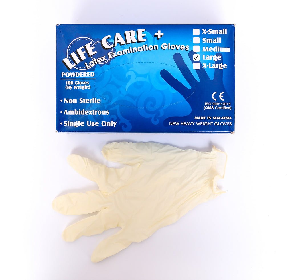 Life Care Latex Gloves Disposable Examination Gloves Powdered - 100 Gloves