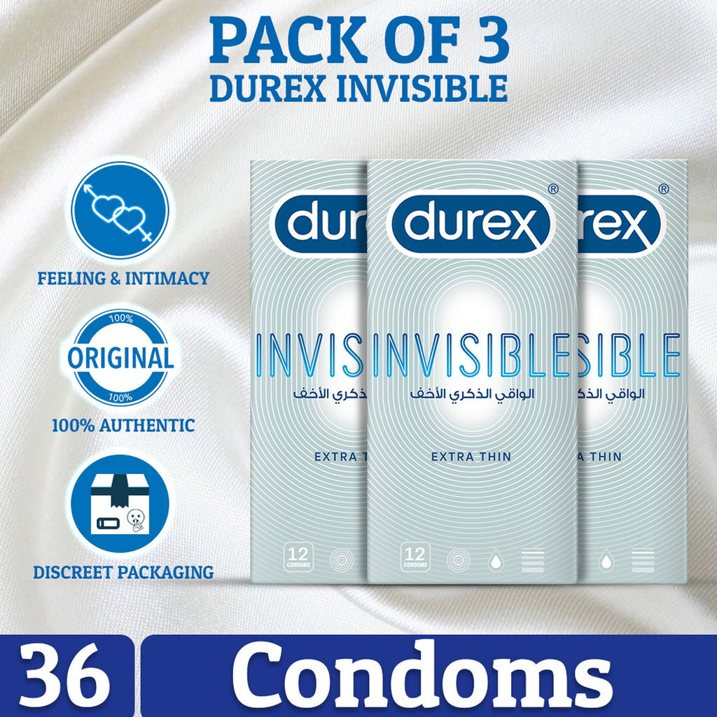 Pack of 3 Durex Invisible Condoms of 12