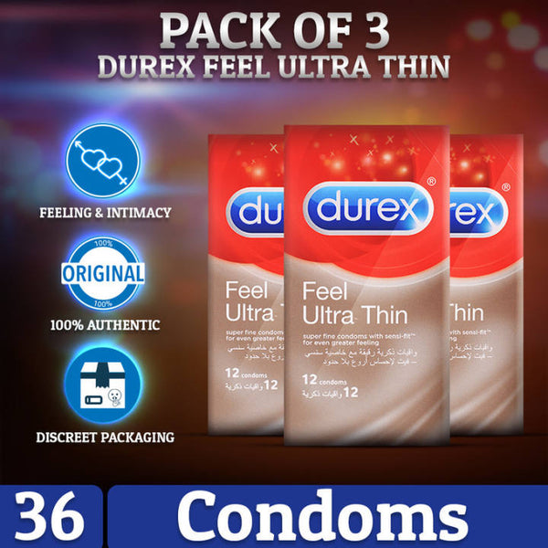 Pack of 3 Durex Feel Ultrathin Condoms of 12